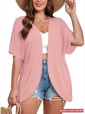 Plus Size Lightweight Cardigan Open Front Short Sleeve Summer Cover Up